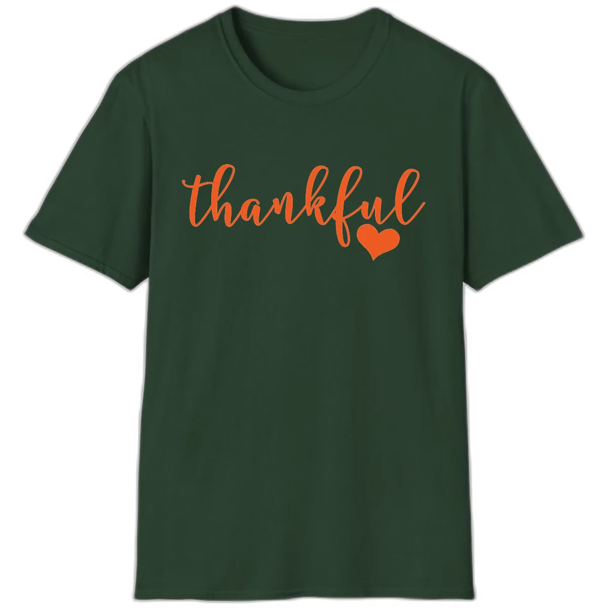 Script Thankful Heart Design T-Shirt in Forest Green