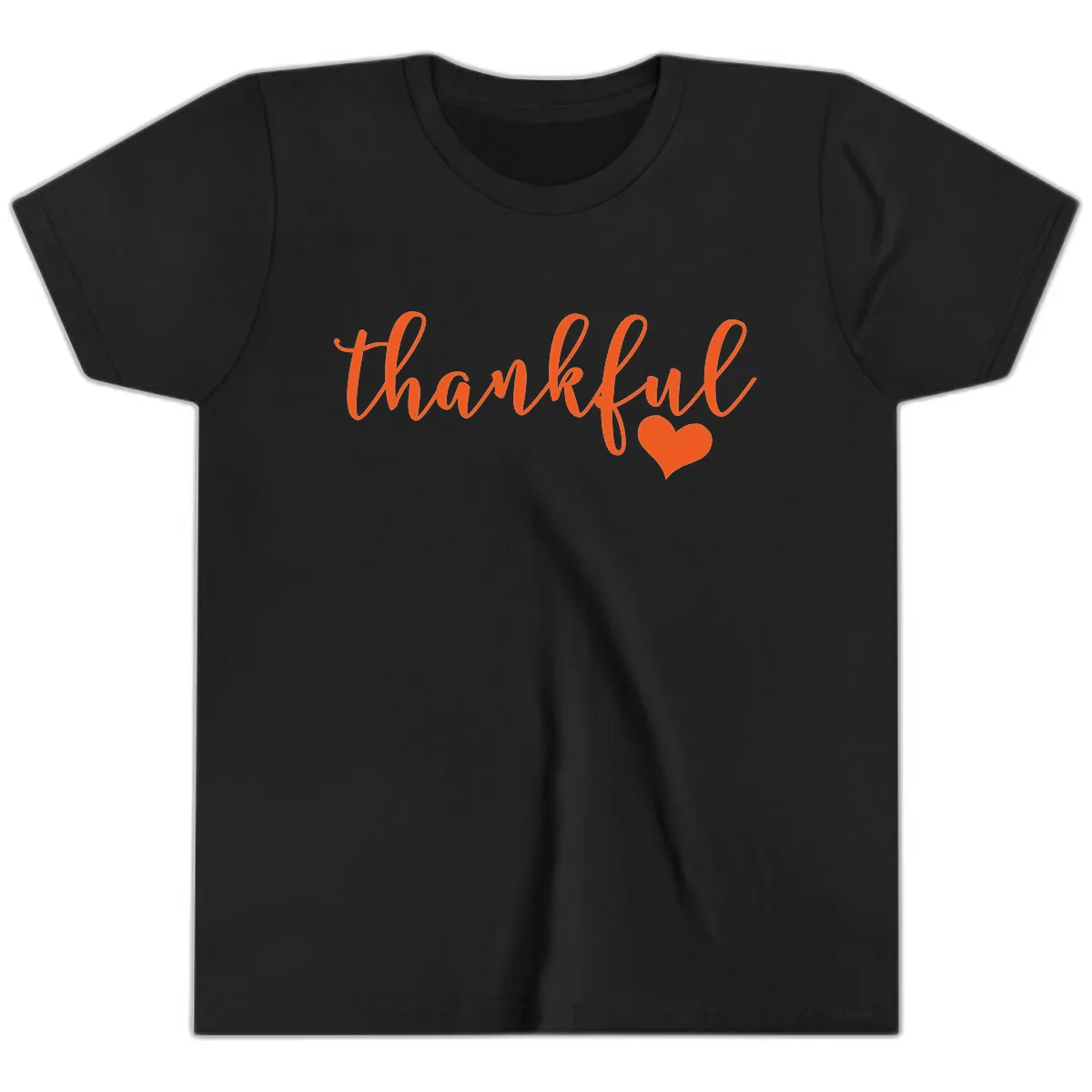 Script Thankful Heart Design Youth T-Shirt in Black