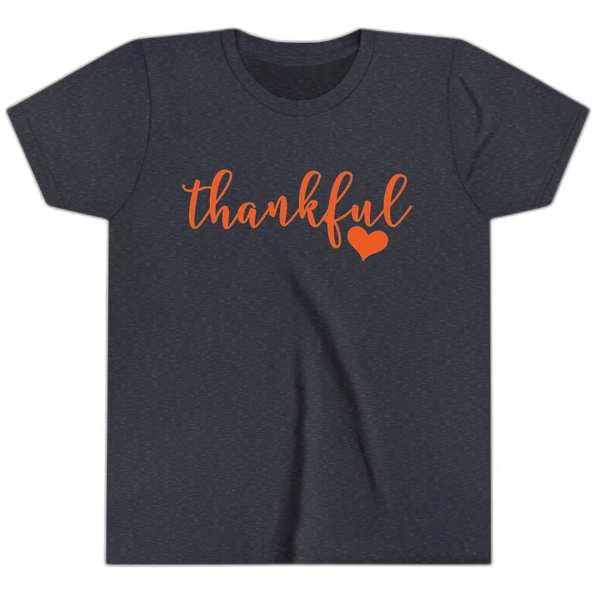 Script Thankful Heart Design Youth T-Shirt in Heather Navy