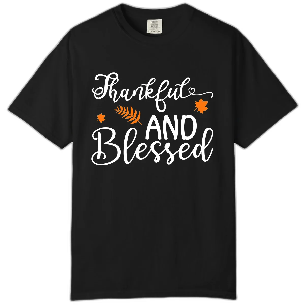 Thankful And Blessed Fall Leaves Comfort Color in Black