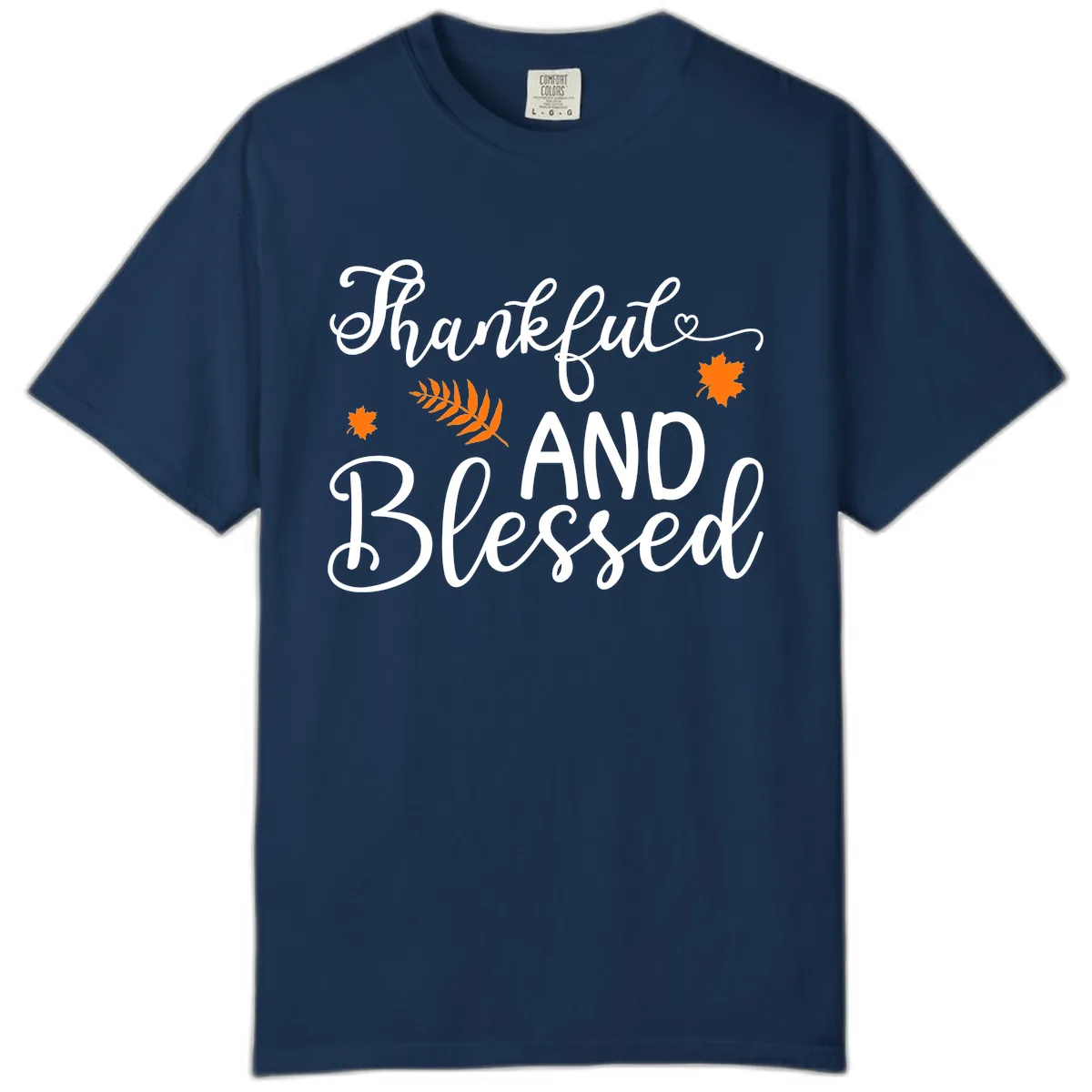 Thankful And Blessed Fall Leaves Comfort Color in Navy