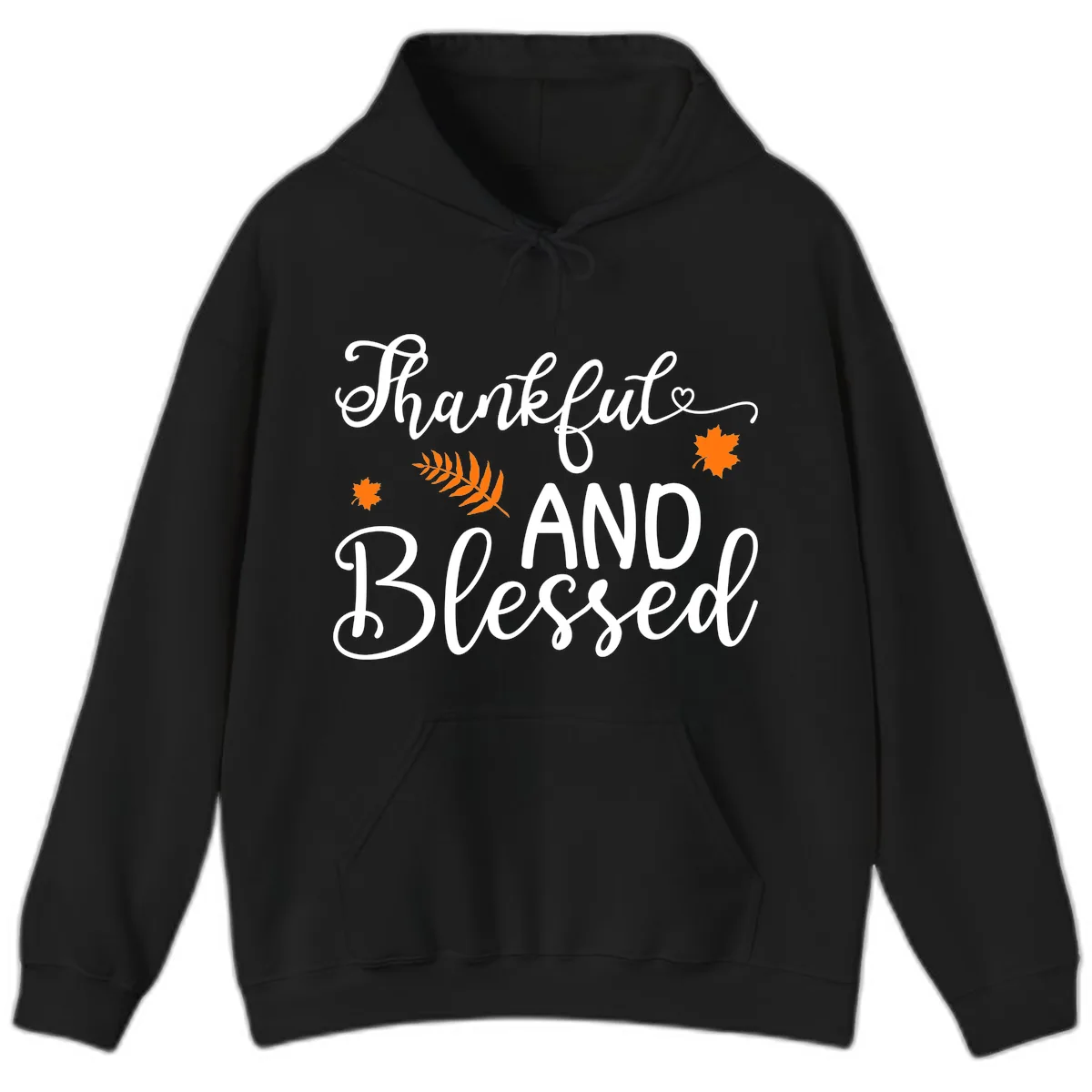 Thankful And Blessed Fall Leaves Hoodie in Black