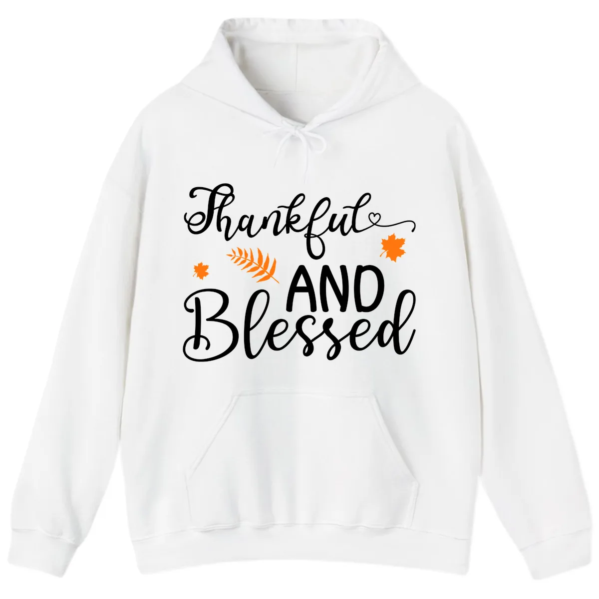 Thankful And Blessed Fall Leaves Hoodie in White