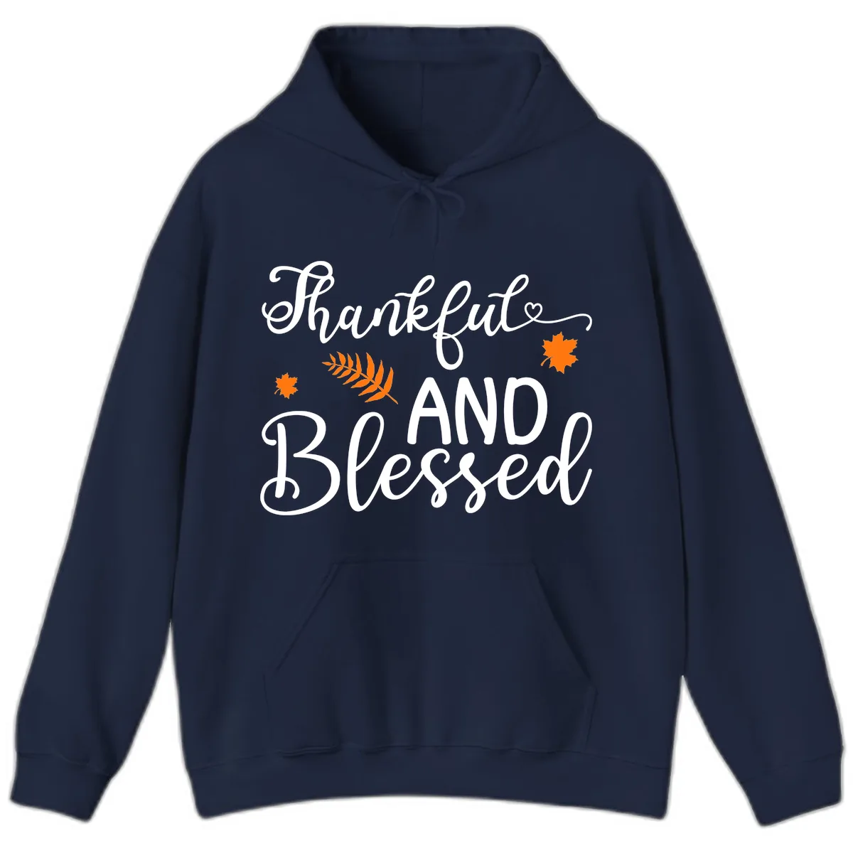 Thankful And Blessed Fall Leaves Hoodie in Navy