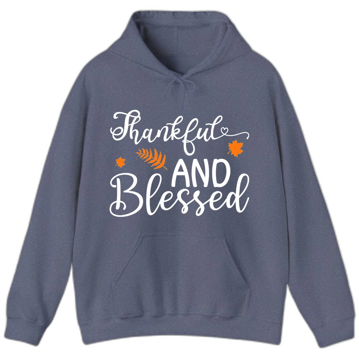 Thankful And Blessed Fall Leaves Hoodie in Heather Navy