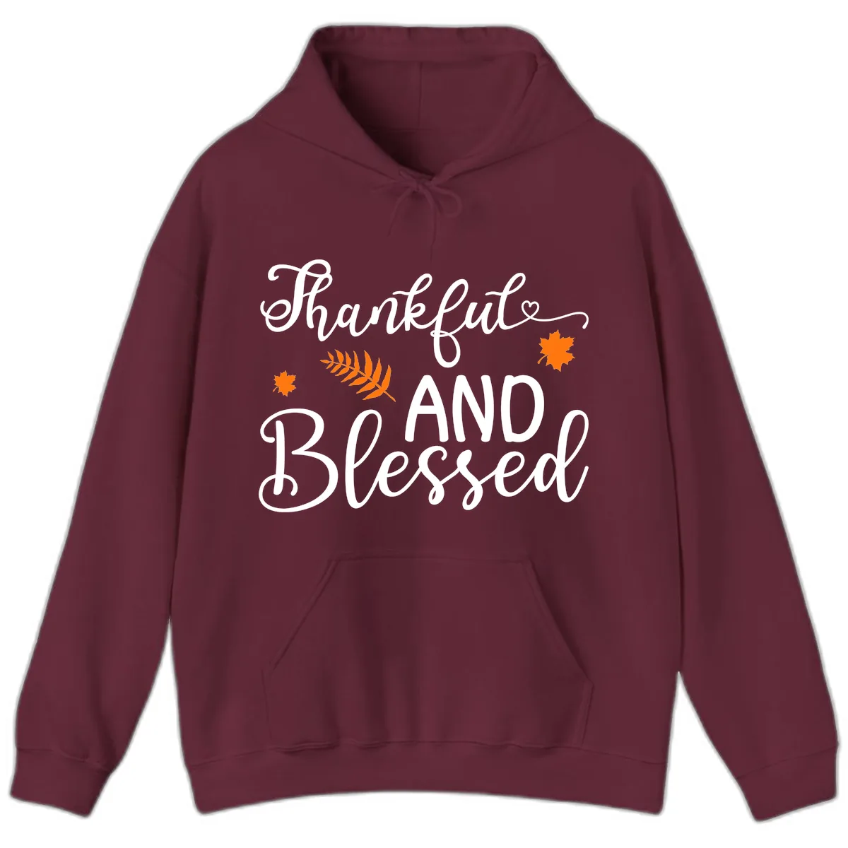 Thankful And Blessed Fall Leaves Hoodie in Maroon