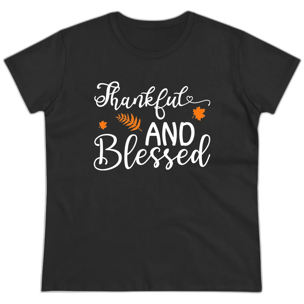 Thankful And Blessed Fall Leaves Ladies Tee in Black