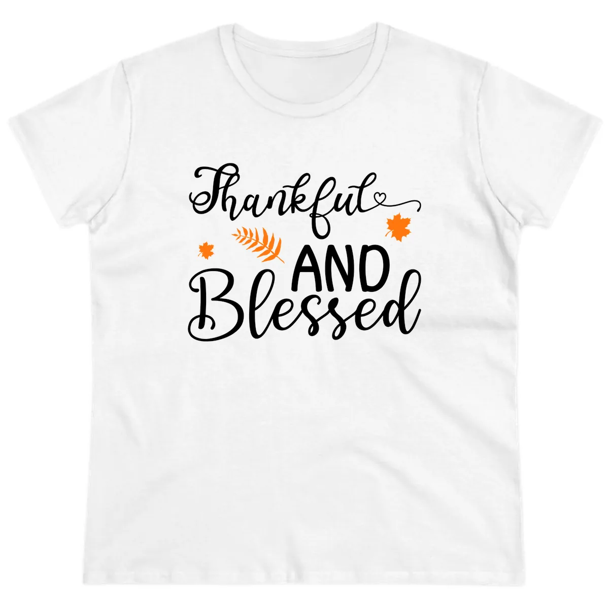 Thankful And Blessed Fall Leaves Ladies Tee in White