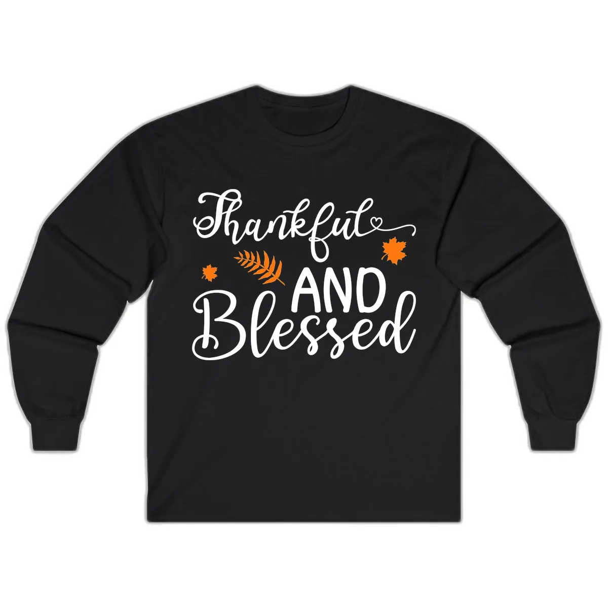 Thankful And Blessed Fall Leaves Long Sleeve in Black