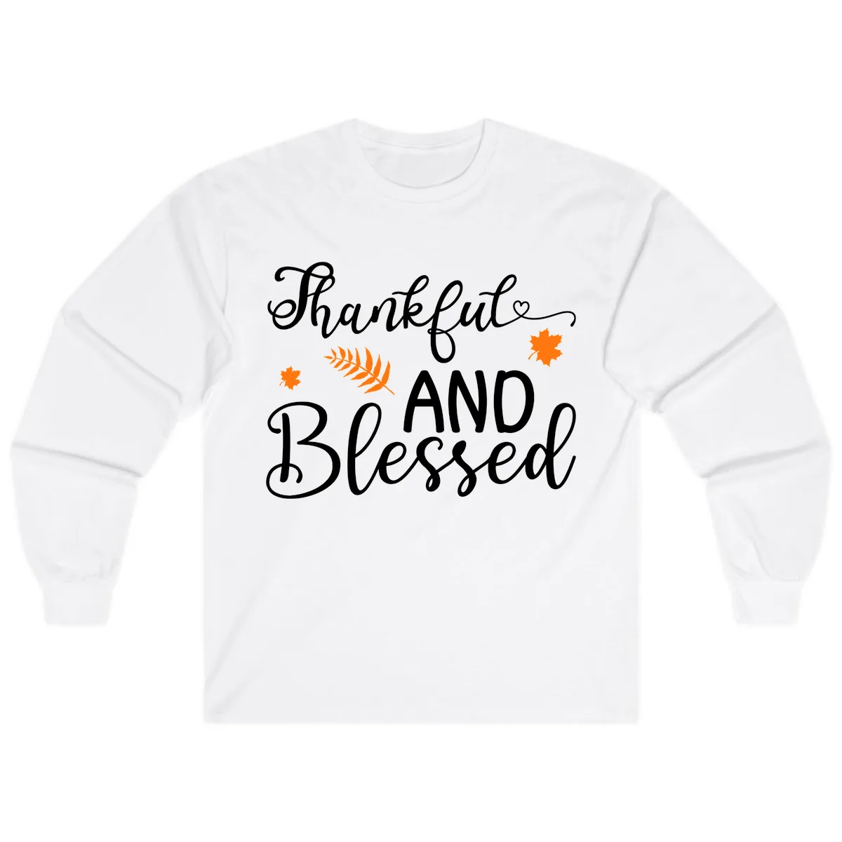 Thankful And Blessed Fall Leaves Long Sleeve in White
