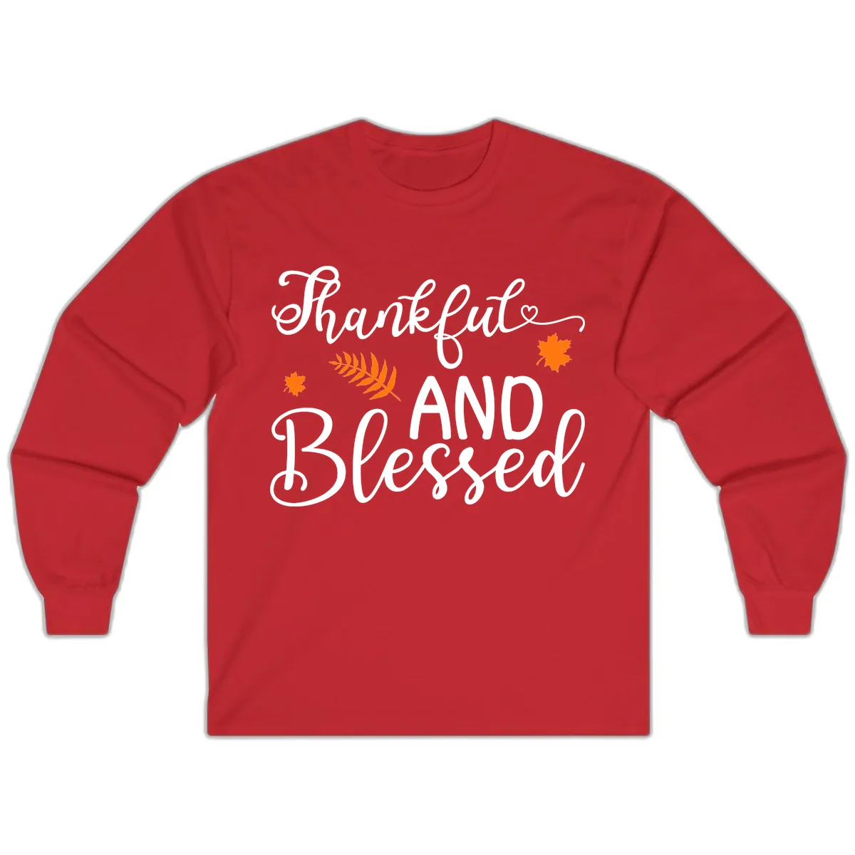 Thankful And Blessed Fall Leaves Long Sleeve in Red