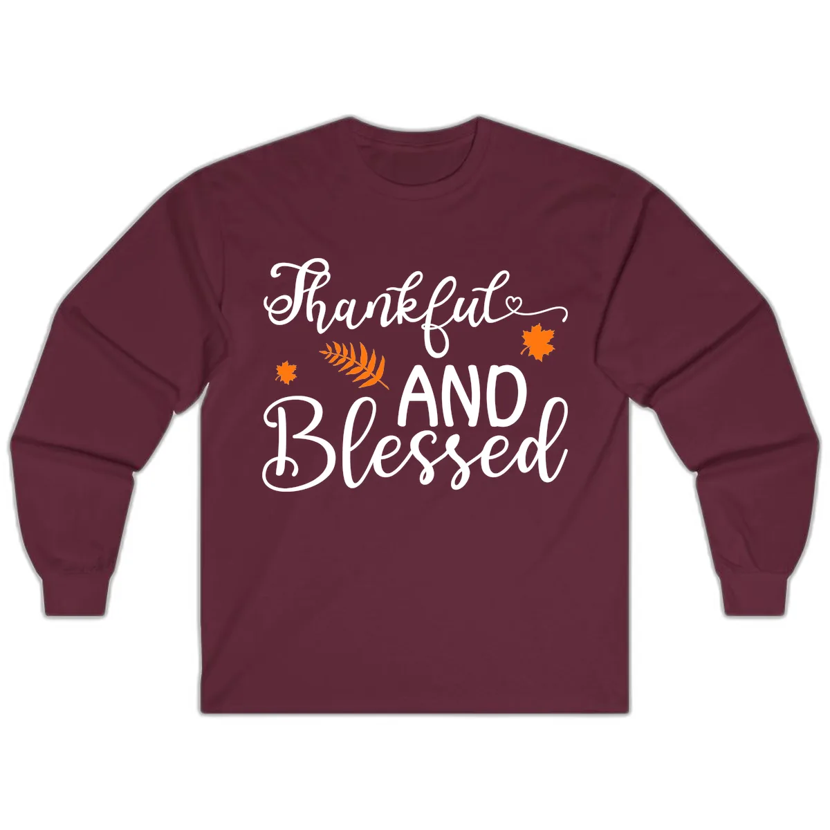 Thankful And Blessed Fall Leaves Long Sleeve in Maroon
