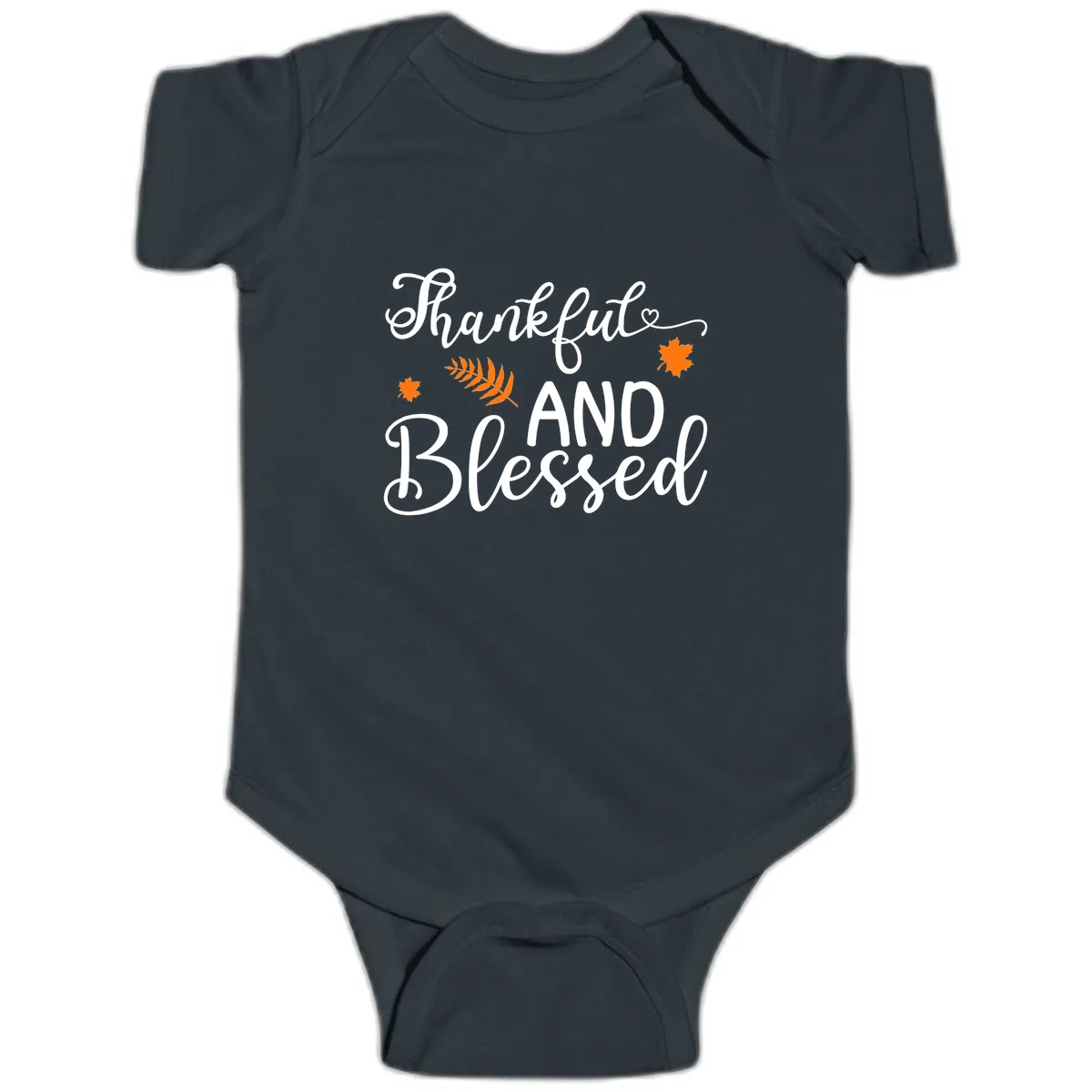 Thankful And Blessed Fall Leaves Baby Onesie in Black