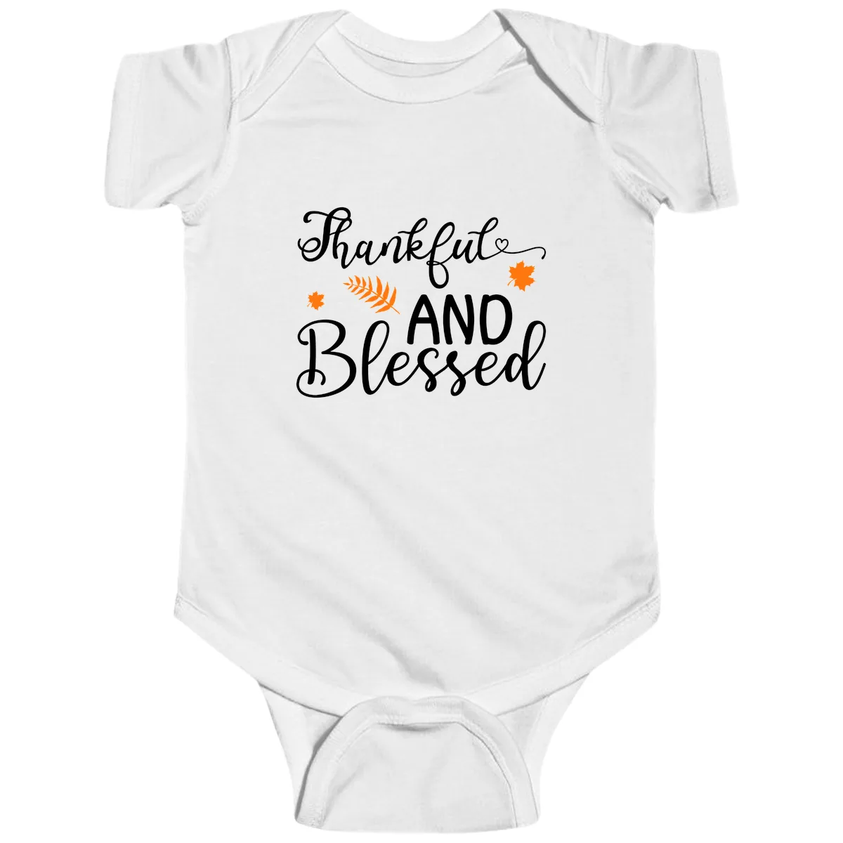 Thankful And Blessed Fall Leaves Baby Onesie in White
