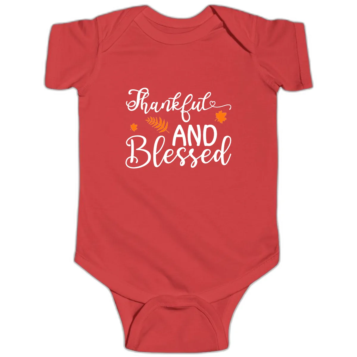 Thankful And Blessed Fall Leaves Baby Onesie in Red