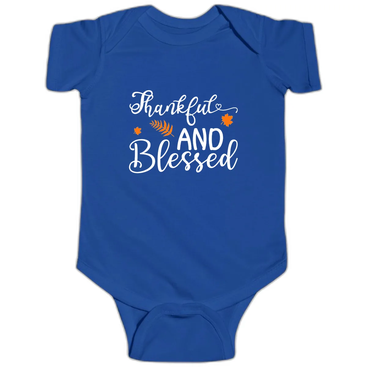 Thankful And Blessed Fall Leaves Baby Onesie in Royal