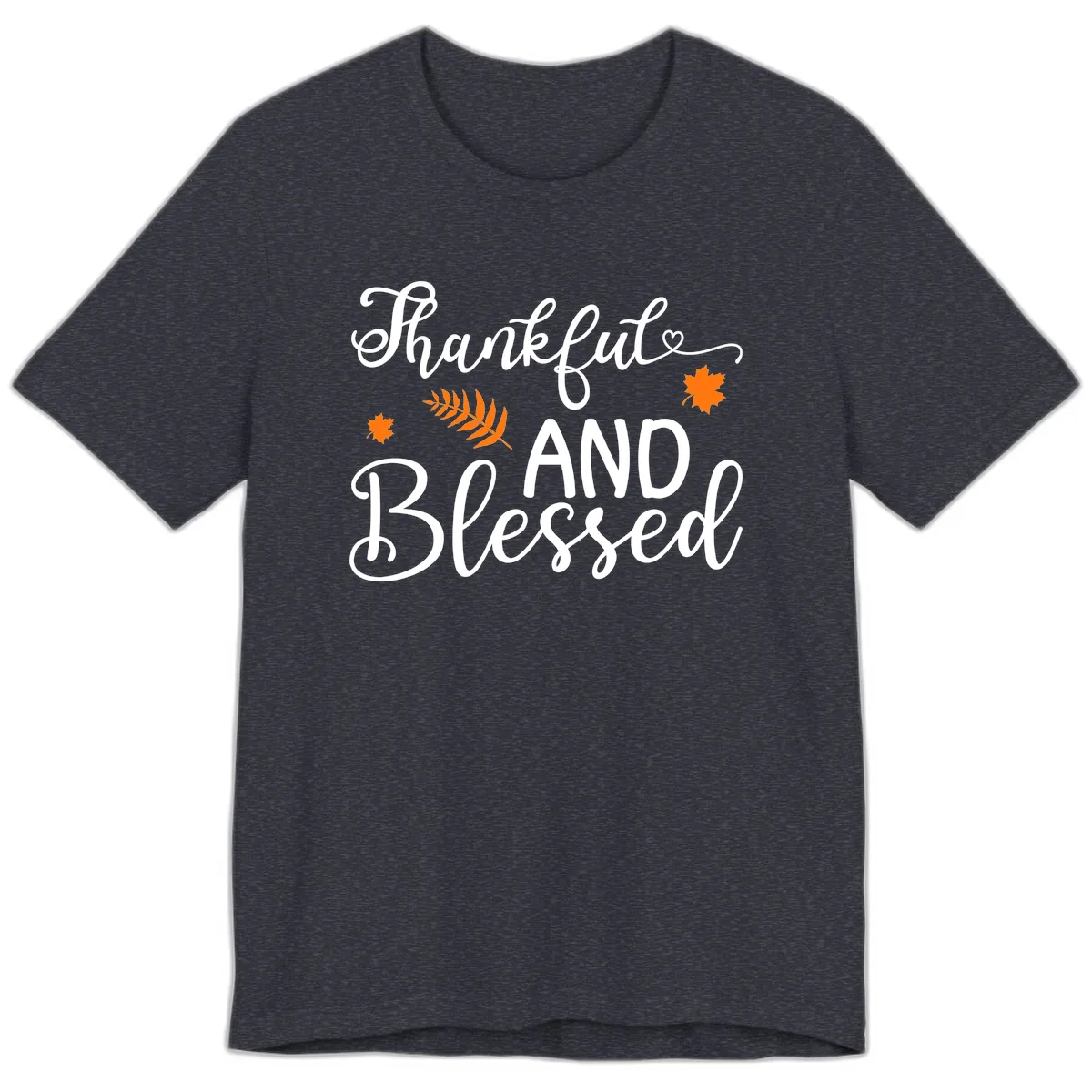 Thankful And Blessed Fall Leaves Premium T-Shirt in Heather Navy
