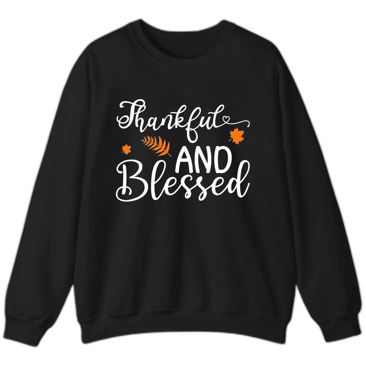 Thankful And Blessed Fall Leaves Sweatshirt in Black