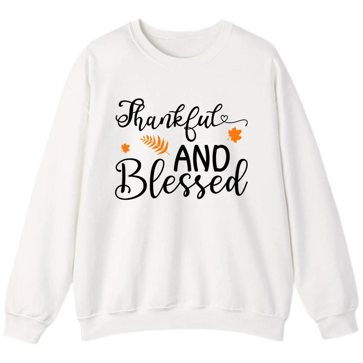 Thankful And Blessed Fall Leaves Sweatshirt in White