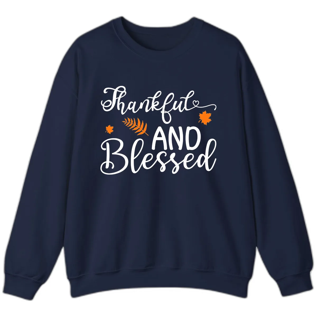 Thankful And Blessed Fall Leaves Sweatshirt in Navy