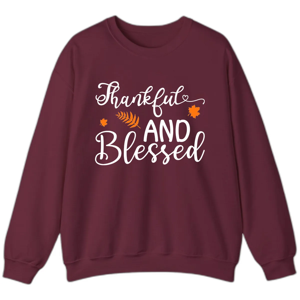 Thankful And Blessed Fall Leaves Sweatshirt in Maroon