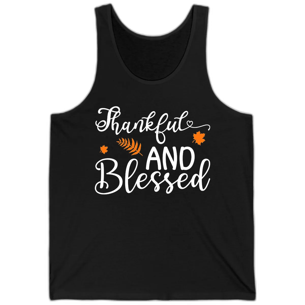 Thankful And Blessed Fall Leaves Tank in Black