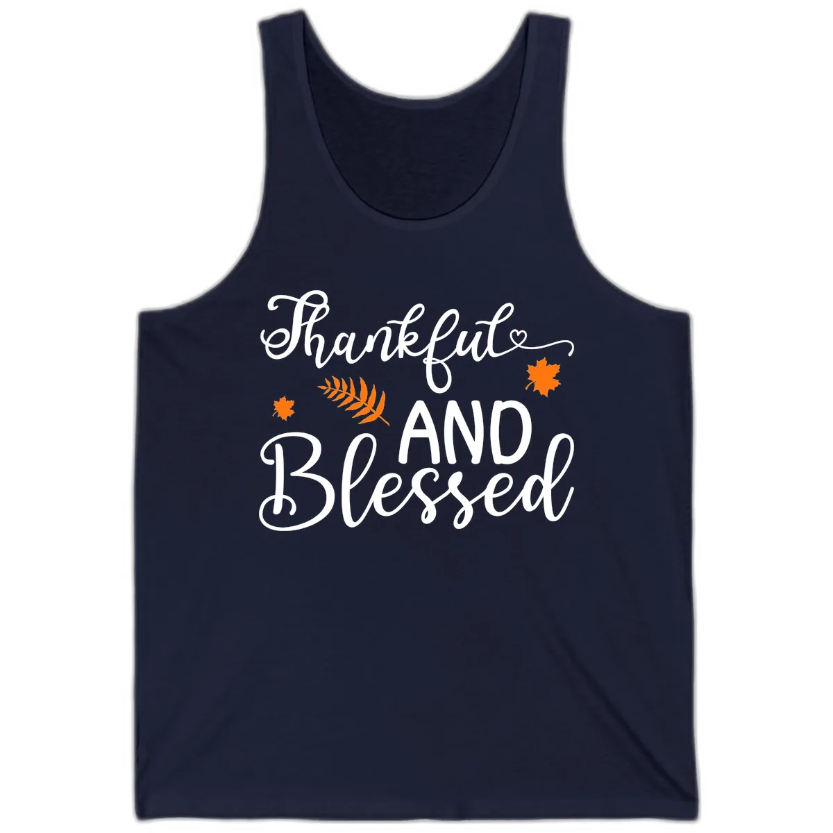 Thankful And Blessed Fall Leaves Tank in Navy