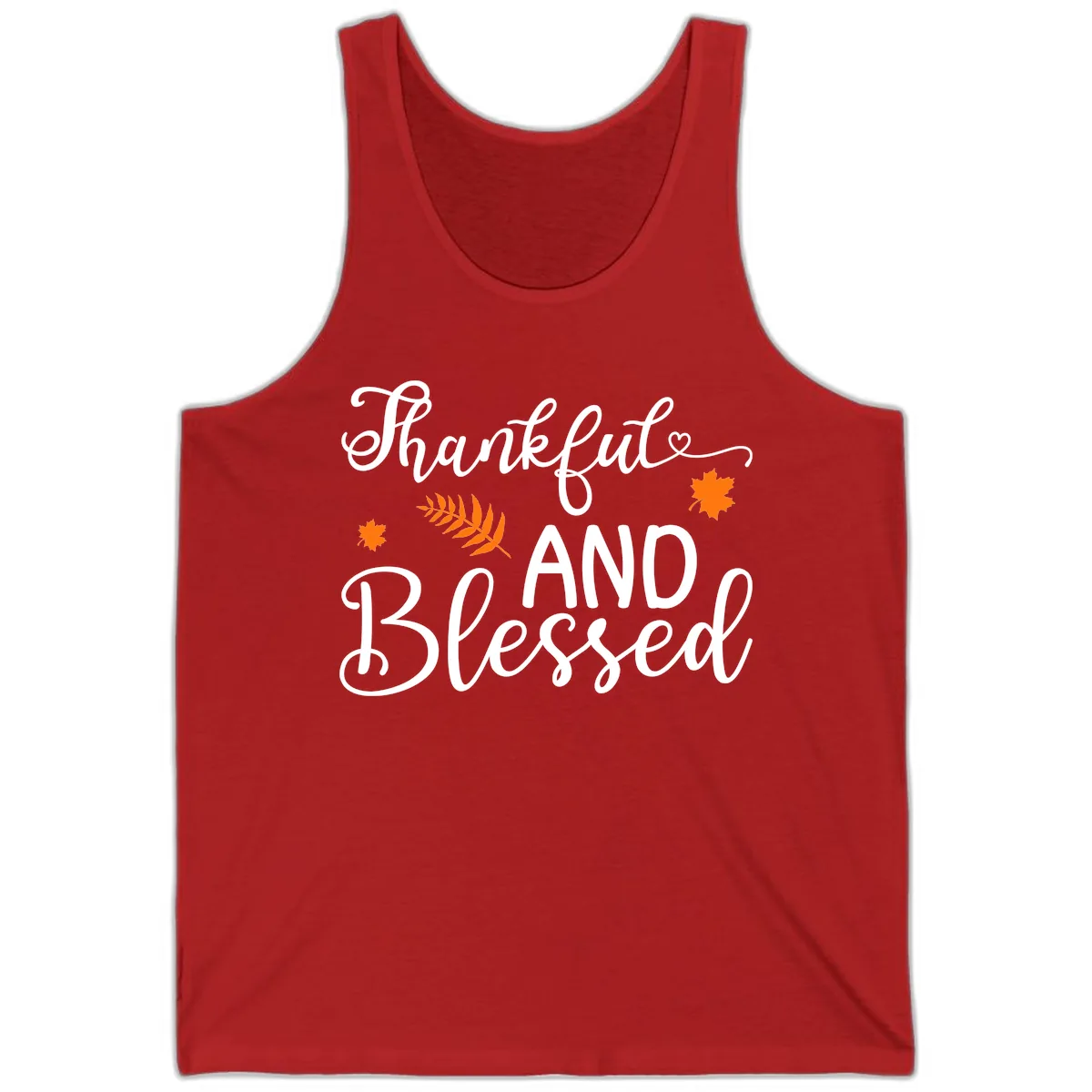 Thankful And Blessed Fall Leaves Tank in Red