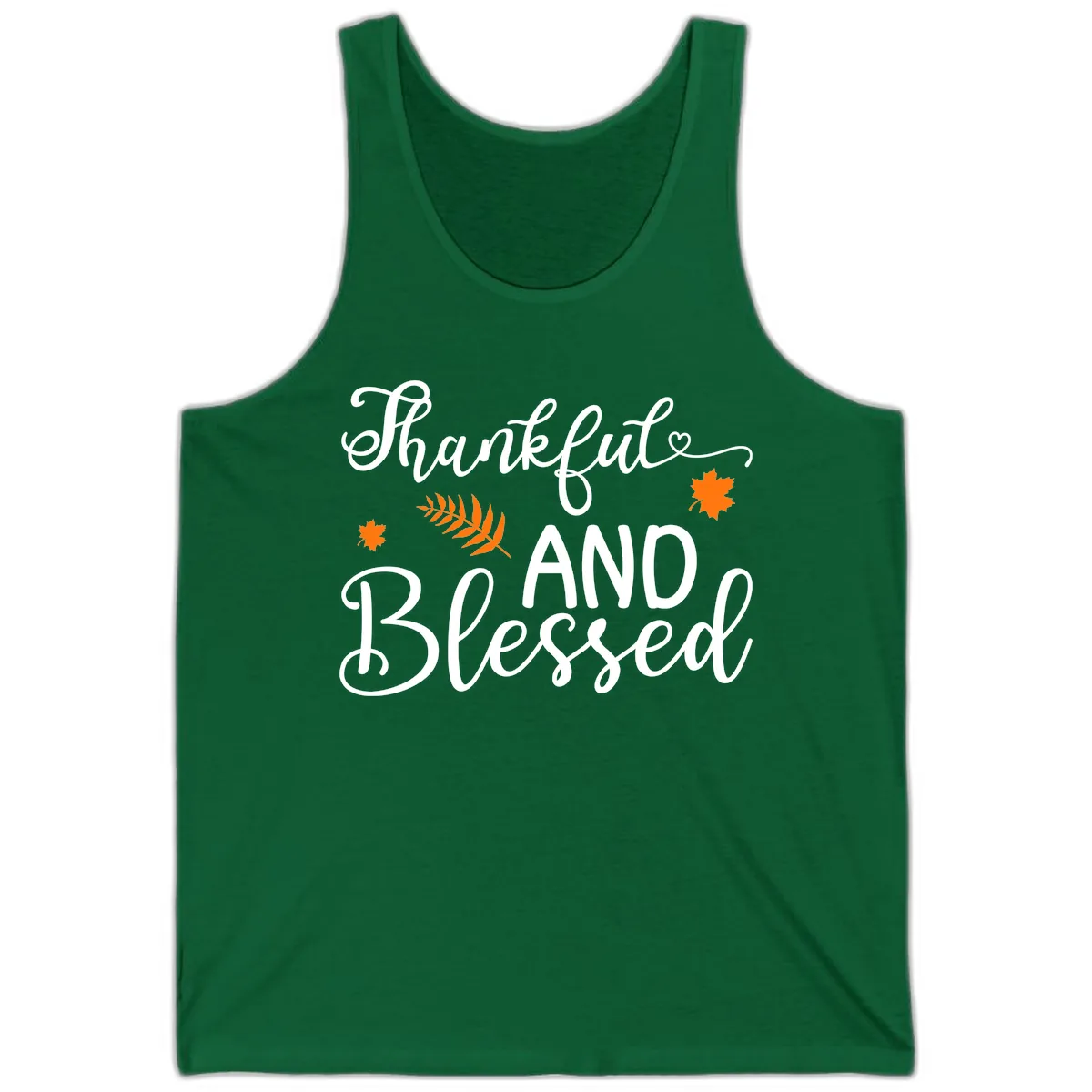 Thankful And Blessed Fall Leaves Tank in Kelly