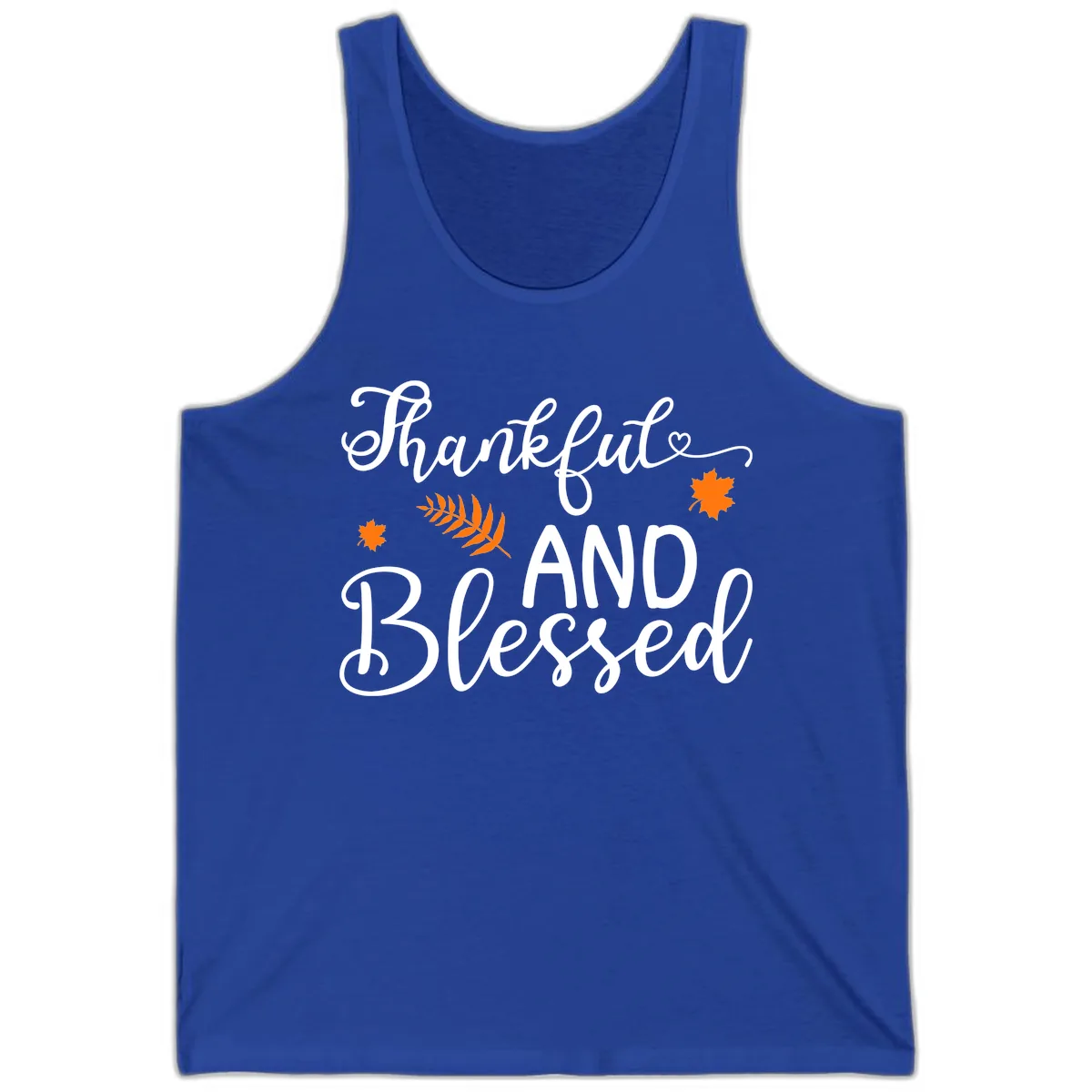 Thankful And Blessed Fall Leaves Tank in True Royal