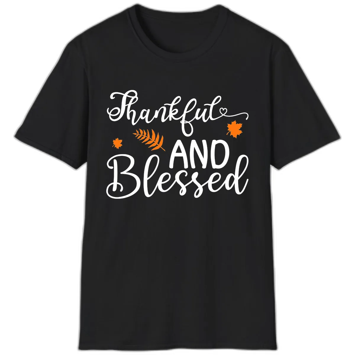 Thankful And Blessed Fall Leaves T-Shirt in Black