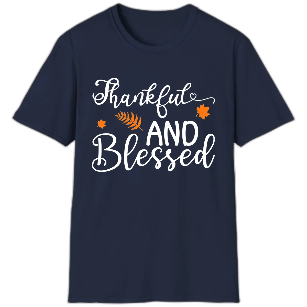Thankful And Blessed Fall Leaves T-Shirt in Navy