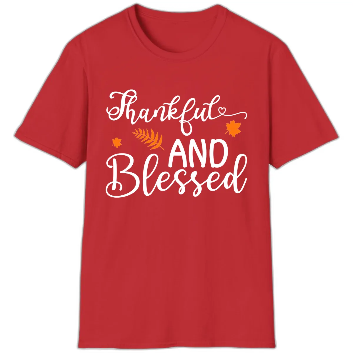 Thankful And Blessed Fall Leaves T-Shirt in Red