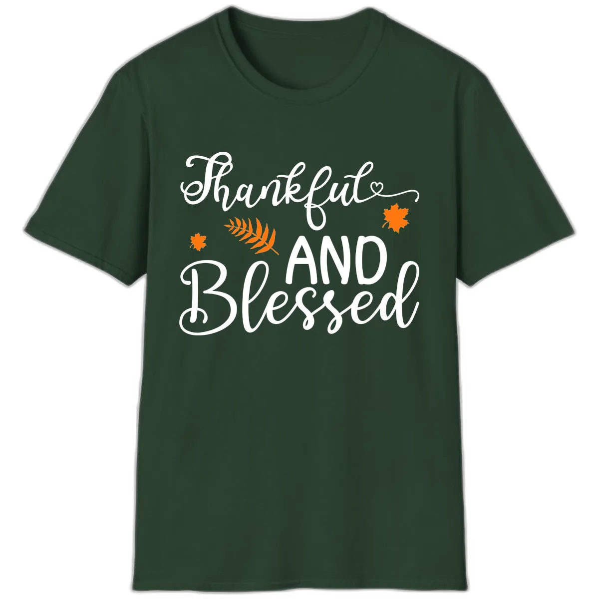 Thankful And Blessed Fall Leaves T-Shirt in Forest Green