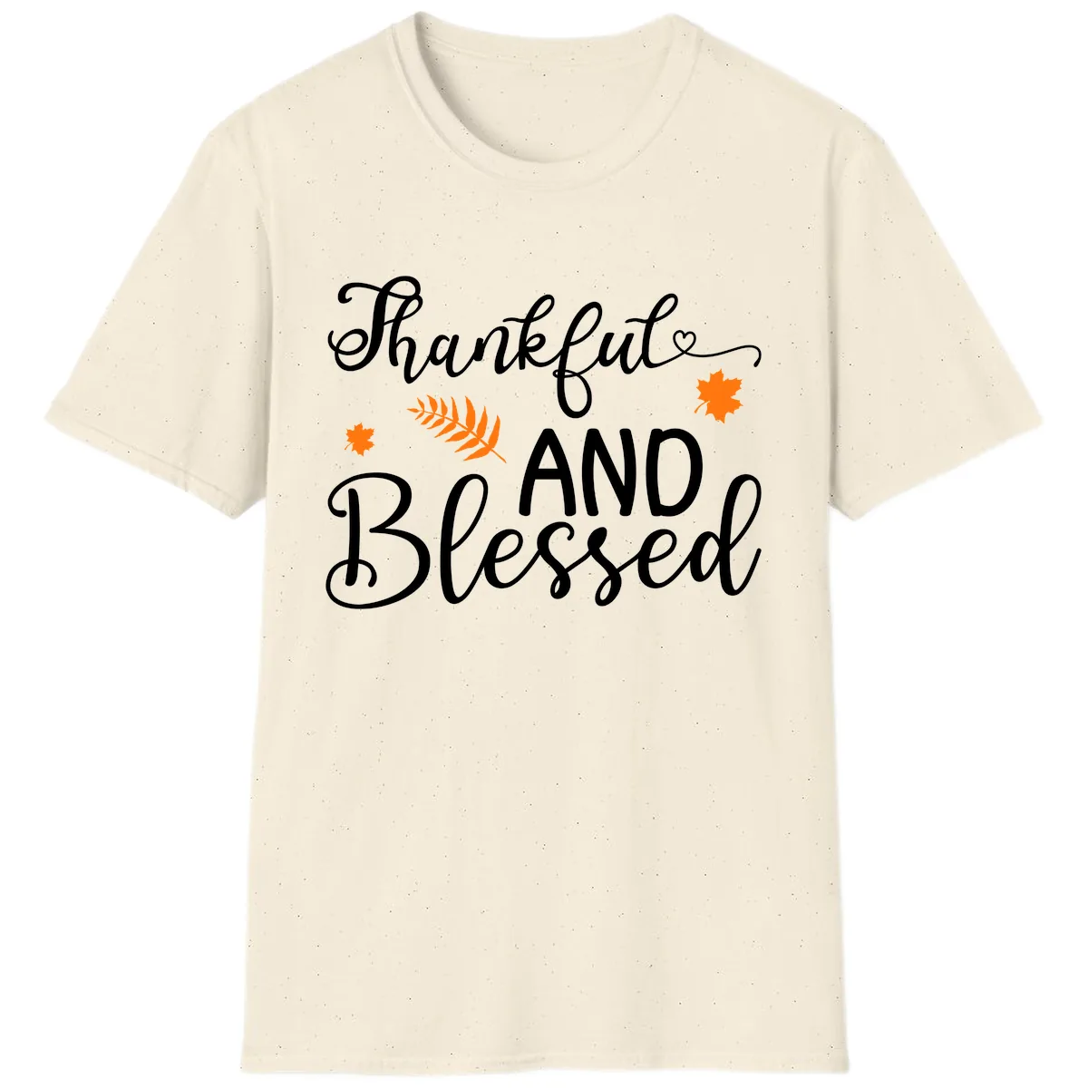 Thankful And Blessed Fall Leaves T-Shirt in Natural