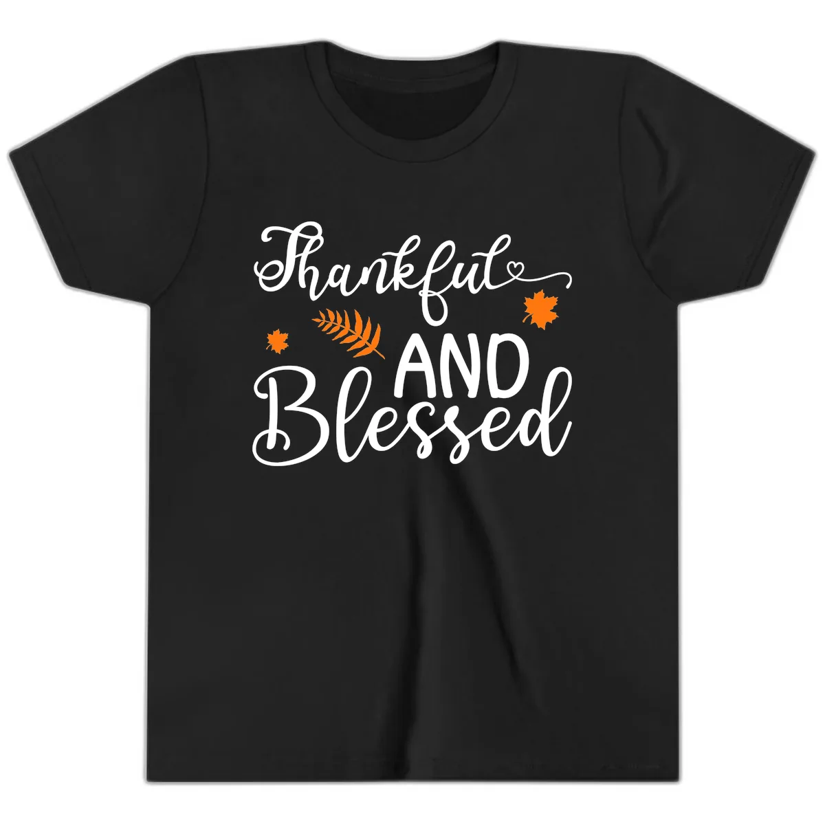 Thankful And Blessed Fall Leaves Youth T-Shirt in Black
