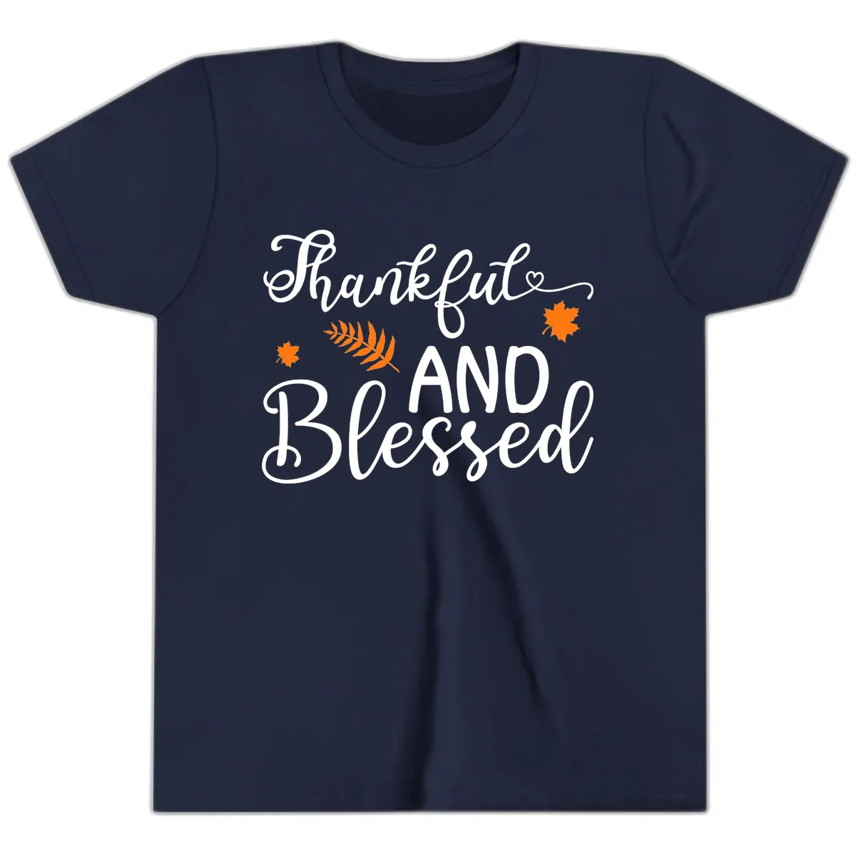 Thankful And Blessed Fall Leaves Youth T-Shirt in Navy