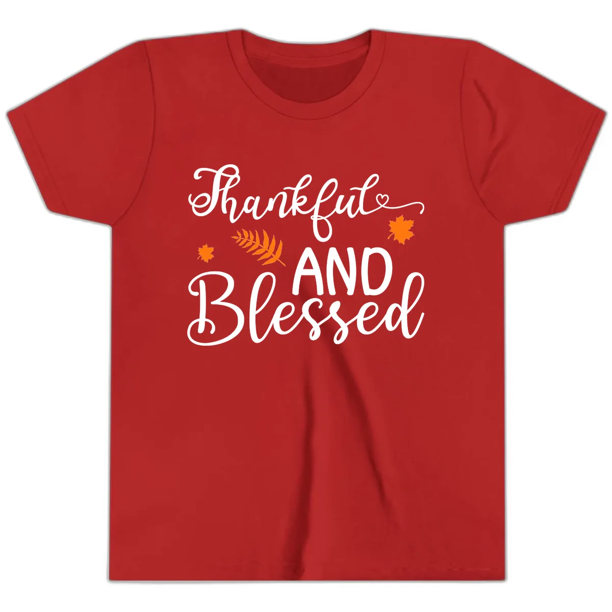 Thankful And Blessed Fall Leaves Youth T-Shirt in Red