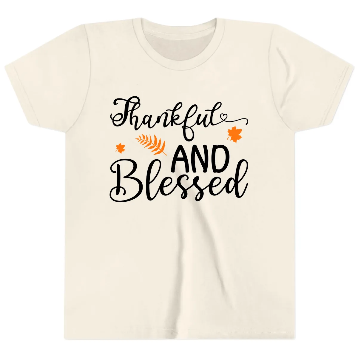 Thankful And Blessed Fall Leaves Youth T-Shirt in Natural