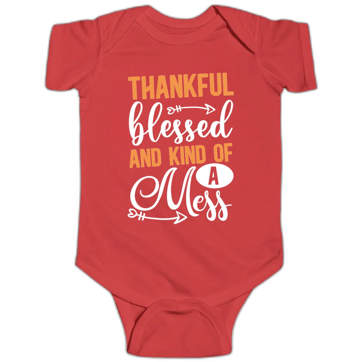 Thankful Blessed And Kind Of A Mess Baby Onesie in Red