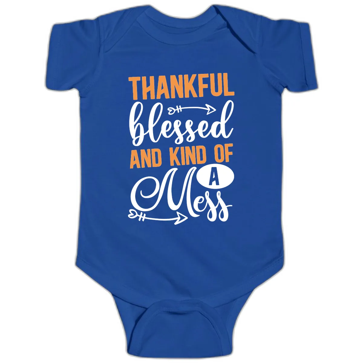 Thankful Blessed And Kind Of A Mess Baby Onesie in Royal