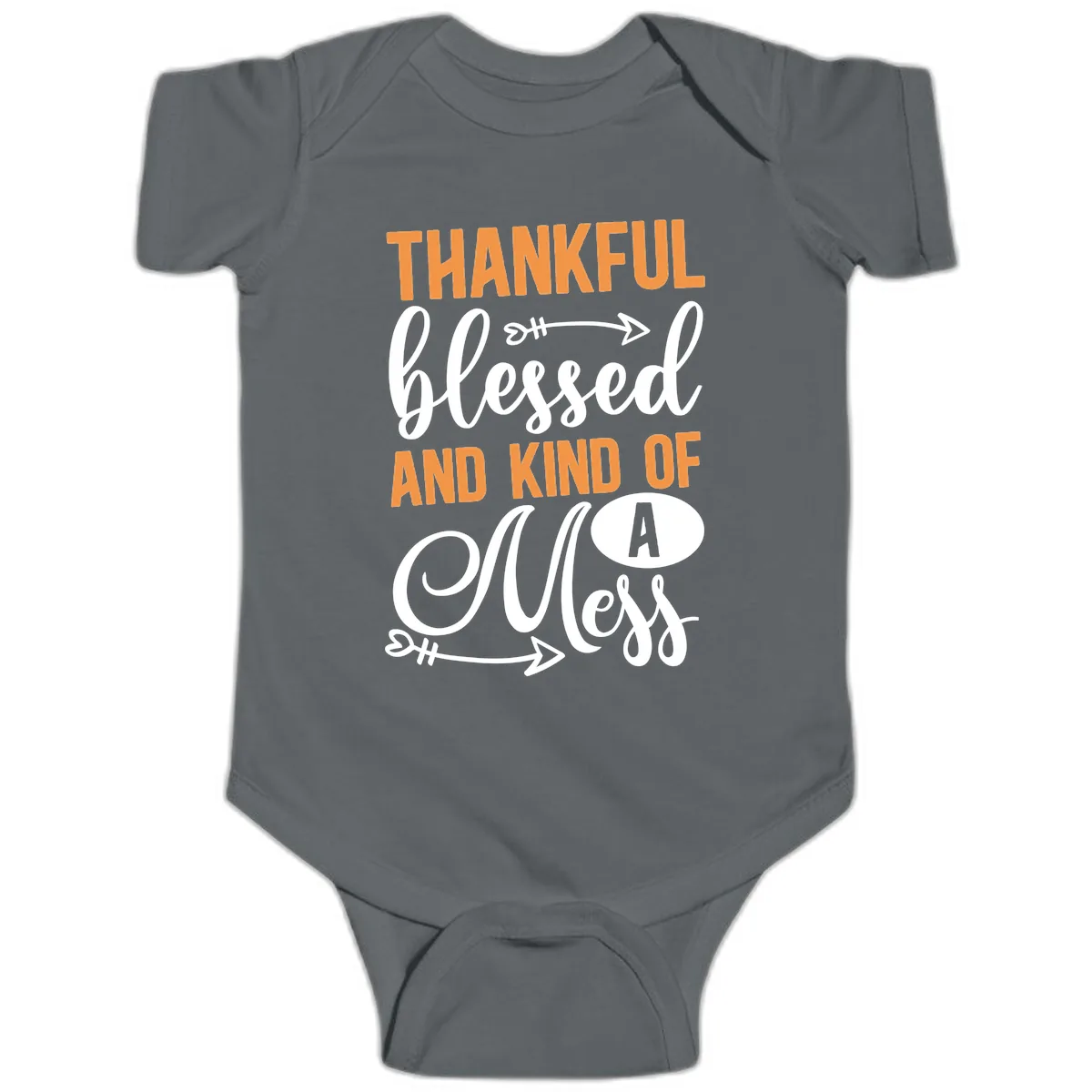 Thankful Blessed And Kind Of A Mess Baby Onesie in Charcoal