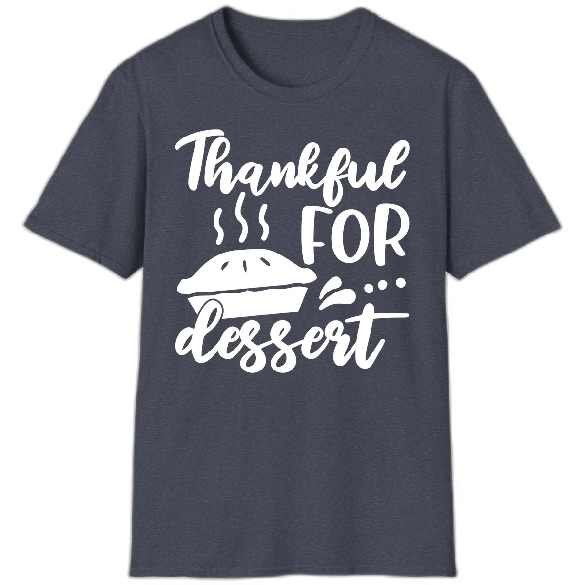 Thankful For Dessert Pie Design T-Shirt in Heather Navy