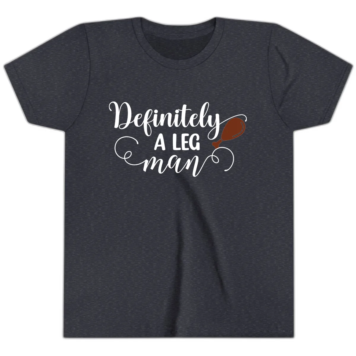 Definitely A Leg Man Turkey Design Youth T-Shirt in Heather Navy