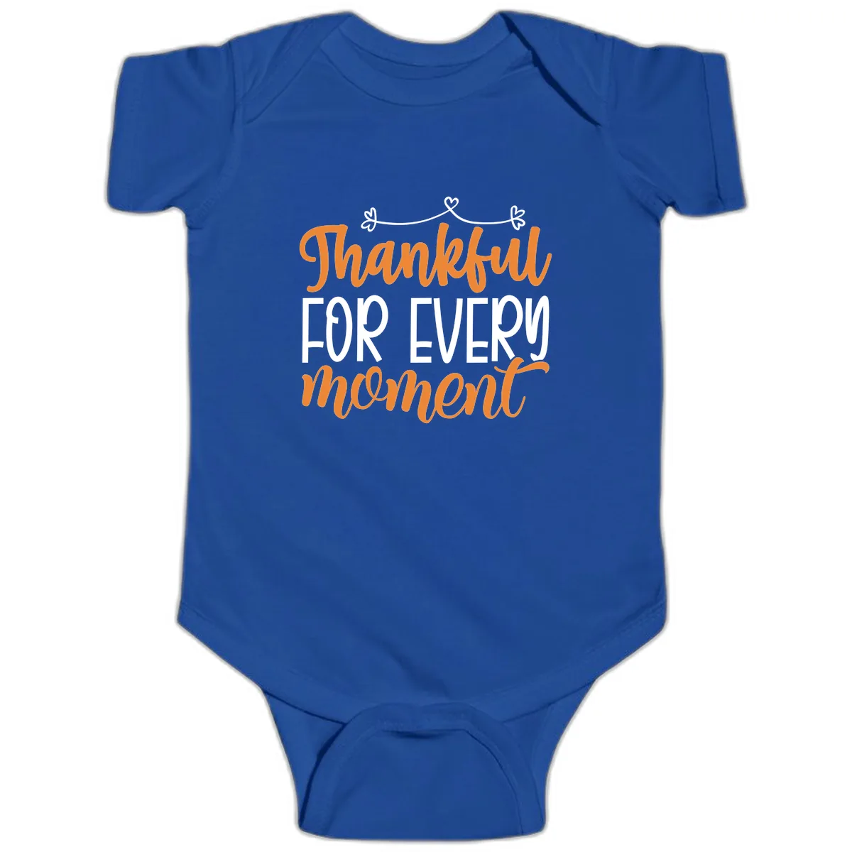 Thankful For Every Moment Typography Baby Onesie in Royal