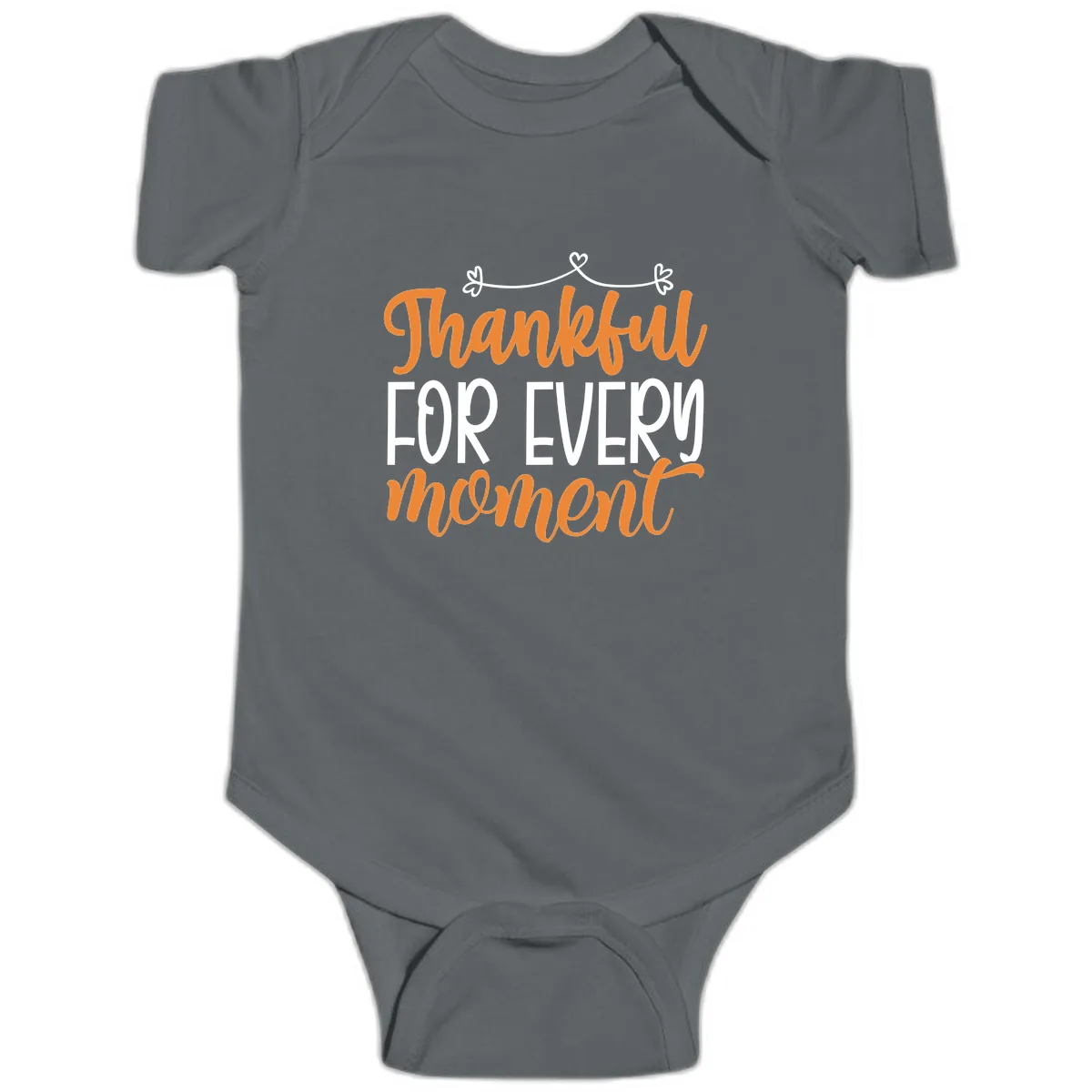 Thankful For Every Moment Typography Baby Onesie in Charcoal