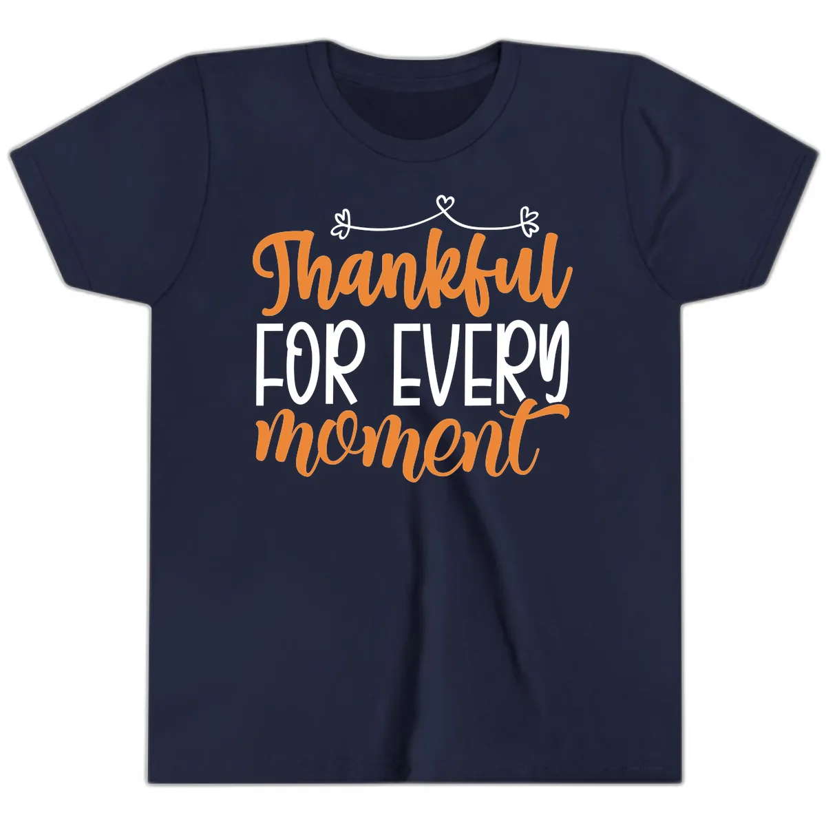 Thankful For Every Moment Typography Youth T-Shirt in Navy