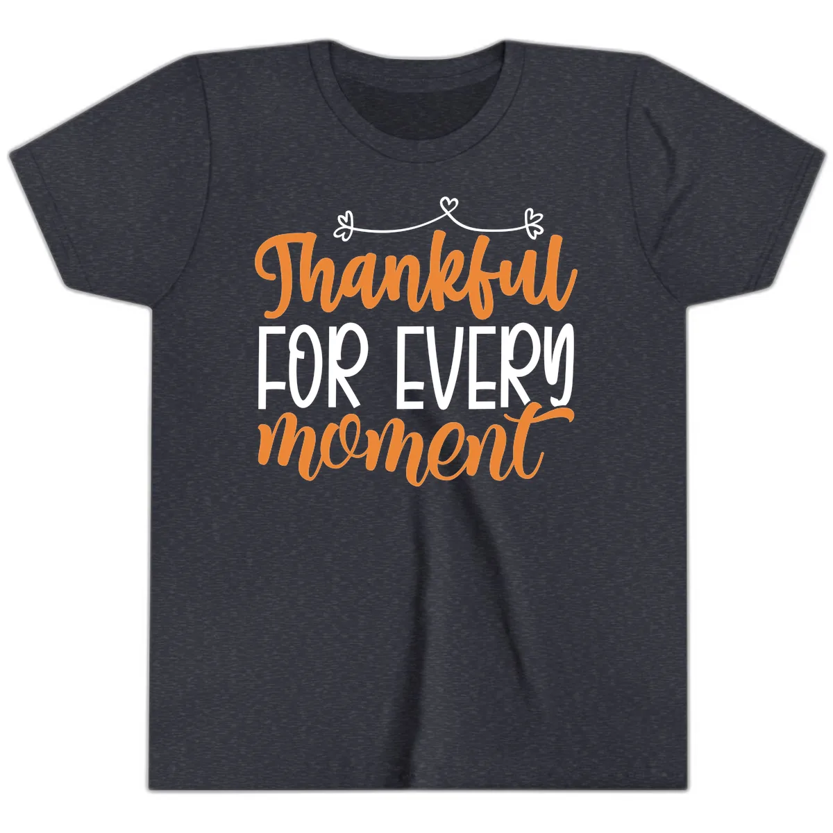 Thankful For Every Moment Typography Youth T-Shirt in Heather Navy