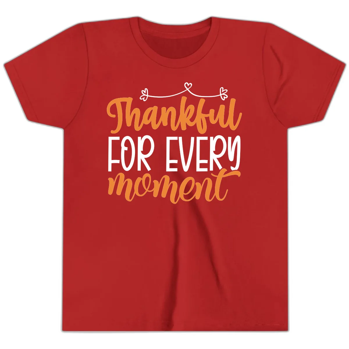 Thankful For Every Moment Typography Youth T-Shirt in Red