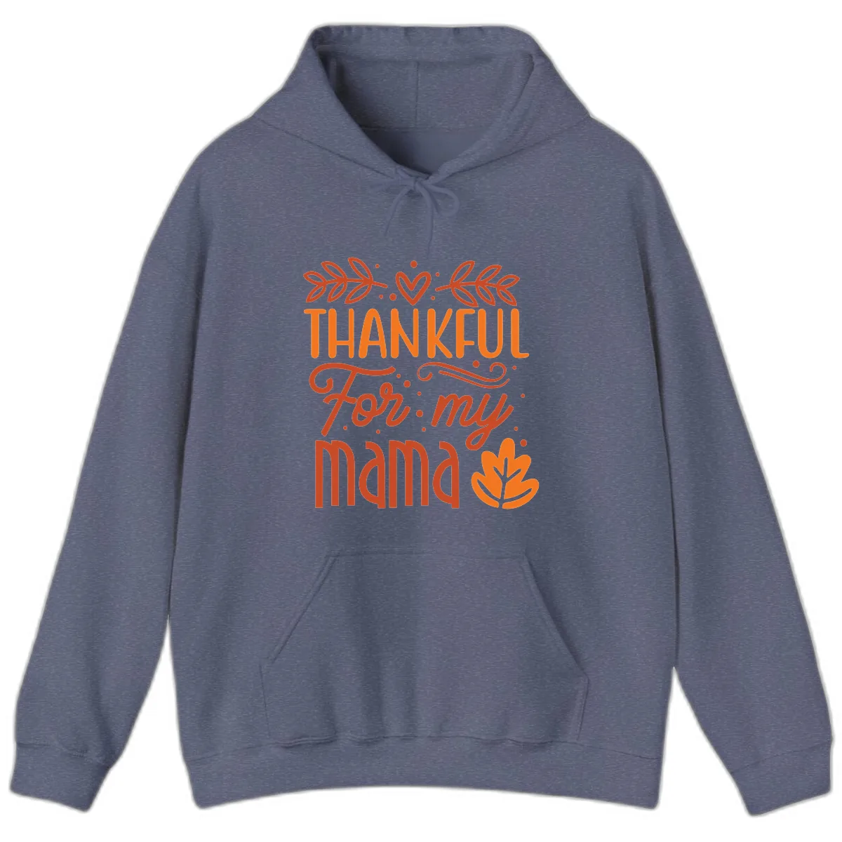 Thankful For My Mama Typography Design Hoodie in Heather Navy